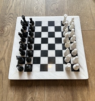 Jeu d'échecs en marbre blanc et noir, 15 pouces, plateau d'échecs en pierre de luxe fait à la main avec rangement
