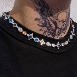 Fashion Mens Street Style Jewelry 925 Sterling Silver VVS Moissanite Diamond Mixed Color Gemstone Geometric Link Chain Necklace - Product Image 4