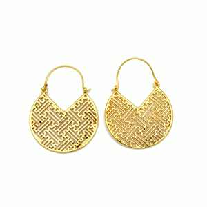 Pendientes de aro de latón de diseñador bohemio a la moda chapados en oro de 18 quilates, peso ligero, joyería única para oreja, regalo para mujer, accesorios - Product Image 1