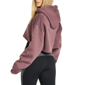Sudadera con capucha de algodón de 400gsm de alta calidad para mujer, estilo recortado transpirable con estampado personalizado con logotipo frontal para la moda de invierno - Product Image 3