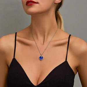 Colgante de Corazón de Plata Marcada con Sello y Zafiro, Cadena de Eslabones de Moda, Engaste de Bisel, Bañado en Rodio, Oro Rosa, Incrustaciones de Diamantes, Platino Principal - Product Image 3