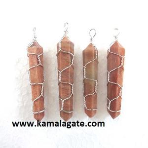 Natural Quartz Double Terminated Crystal Stone Point Pencil Wire Wrap <b>Pendant</b> <b>Necklace</b> Antique Silver Plated Bohemian Style - Product Image 5