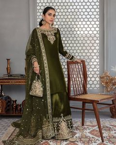 2023 colección elegante indio-pakistaní bordado encaje decorado terciopelo/seda Lino Kurta Salwar vestido para bodas/fiestas - Product Image 1