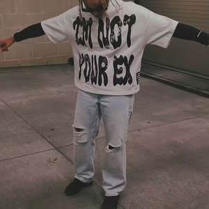 Camiseta con caja gráfica para hombre con logotipo personalizado 100% algodón lavado ácido Hip Hop Vintage de gran tamaño recortada estampado de punto pesado - Product Image 5