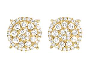 Boucles d'oreilles en grappe à taille ronde serties de diamants de laboratoire, plaquées or jaune 10K, pour fêtes, mariages et cadeaux - Product Image 1