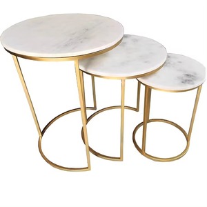 Juego de mesa de centro redonda de mármol de fábrica, mesas laterales anidadas de 3 piezas para sala de estar con marco de metal - Product Image 1