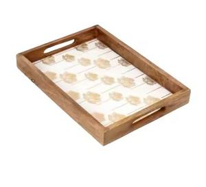 Plateau de service à thé en bois avec décoration imprimée en émail, bureau, festivals, mariage - Product Image 2