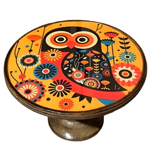 Soporte de madera para pastel de búho retro, soporte de mesa de boda, soporte de exhibición de postre hecho a mano, mango de madera - Product Image 3