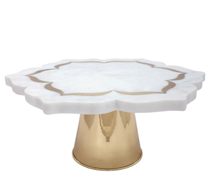 Support à gâteau en marbre Poignée en laiton Artisanat Ensemble de table de salle à manger classique Support à gâteau en marbre au design moderne - Product Image 2