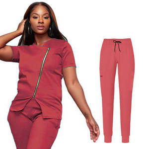 Uniforme Médico de Punto con Cuello de Cremallera, Cómodo y a la Moda, Uniforme de Hospital para Mujer, Conjunto de Uniforme Médico de Manga Corta - Product Image 5