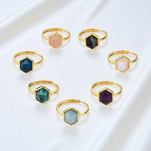 แหวนพลอยอพาไทต์ทำจากเงิน925แบบปรับได้เครื่องประดับชุบสีโรสโกลด์ - Product Image 2