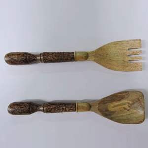 Belle conception bois et résine couleur marron et blanc ensemble de serveurs à salade fête d'anniversaire ustensiles de cuisine Table décorer restaurant d'occasion - Product Image 2