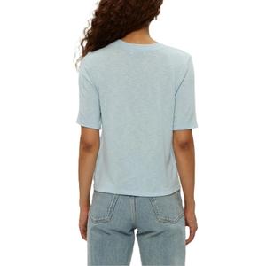 T-shirt décontracté pour femme en coton 100 % de haute qualité, motif uni, jersey teint, design compressé, col rond, manches courtes - Product Image 2