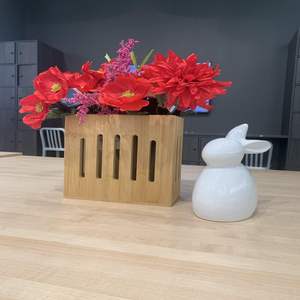 Soporte para utensilios de cocina de bambú rústico organizador desmontable para encimera-utensilio de cocina Caddy 2 compartimentos - Product Image 4