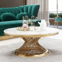 Table basse ronde moderne en acier inoxydable avec plateau en marbre, mobile et durable, pour salon, hôtel, appartement