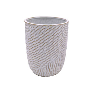 Florero de piso de cerámica con textura blanca moderna con diseño geométrico para usar como maceta o pieza decorativa - Product Image 3