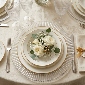 Assiette de présentation élégante en verre transparent pour la décoration de table de mariage, <span class=keywords><strong>plateau</strong></span> de service rond transparent pour événements festifs et hôtels - Product Image 2