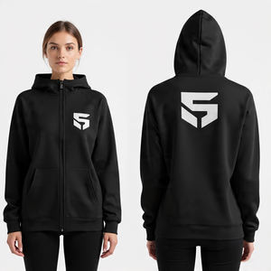 Sudaderas con capucha y cremallera con logotipo personalizado para mujer Chaqueta con capucha de lana informal con manga larga y 100% algodón Sólido Liso Transpirable-suave - Product Image 4