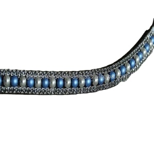 3 rangées de perles bleues et argentées sur mesure, bande de sourcil de cheval décorative en cuir, commande en gros acceptée, toutes les tailles disponibles - Product Image 1