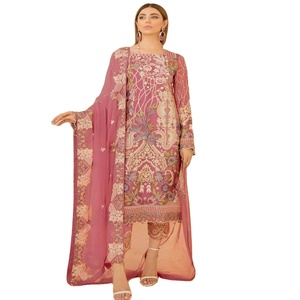 Ramsha 3 piezas gasa indio pakistaní estilo Salwar vestido de novia largo Chevron diseño fiesta desgaste venta entera - Product Image 1