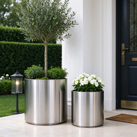 Jardinière cylindrique moderne en acier inoxydable, grand pot à fleurs rond en métal pour intérieur, extérieur et jardin commercial