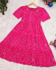 Vestido Midi Rosa inspirado en Bollywood de primera calidad para mujer Diseñador elegante Bandhani Print A-Line Silhouette Festive Daily Wear - Product Image 5