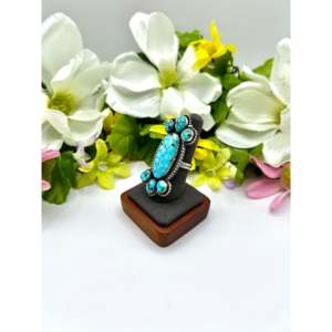 Rena Shelly Highgrade Kingman Turquoise Sterling Silver Boho Style <b>Adjustable</b> <b>Ring</b> Emerald Bezel Setting Smooth Everyday Wear - Product Image 3