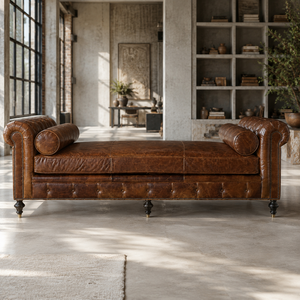 Sofá Cama Chesterfield de Dos Plazas, Hecho a Mano, de Lujo, con Tapicería de Cuero de Búfalo Industrial, Patas de Madera, Color Personalizado, OEM - Product Image 1