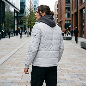 Men <b>Padded</b> Winter <b>Jacket</b> <b>Hooded</b> Quilted Insulated Warm Outdoor Casual <b>Jacket</b> With Multiple Zipper Pockets - Product Image 4