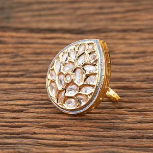 La dernière qualité d'exportation faite à la main de la bague de doigt de Kundan Meenakari avec le placage d'or pour des dames - Product Image 2