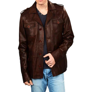Chaqueta de Cuero para Hombre, Corte Entallado, Cuello Alto, Invierno, Totalmente Personalizada, 100% Piel de Vaca Original, Cierre de Cremallera, Forro de Poliéster - Product Image 1