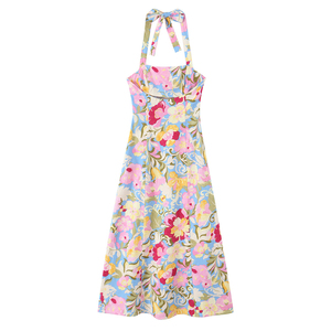 เดรสผ้ายีนส์แขนกุดเปิดหลังสำหรับผู้หญิงเดรสสายคล้องคอทรงยาวลำลองสีอ่อนสำหรับฤดูร้อน - Product Image 2