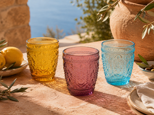 Decorative Durable Colorful Tumblers | Drinkware | Handmade | Colored glass paste | Dishwasher safe | Embossed Pattern | Floral - Product Image 6