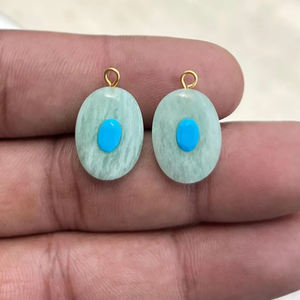 Amazonita y turquesa ovalada 13x17mm colgante de piedras preciosas chapado en oro doble piedra hecha a mano encanto para la fabricación de joyas semipreciosas - Product Image 1