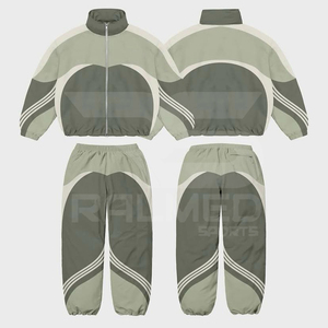 ชุดเสื้อแจ็กเก็ตและกางเกง2ชิ้นซิป100% ชุดวอร์มผ้าไนลอนกันลมชุดวอร์มไหล่ตกน้ำหนักเบาสำหรับทุกเพศ - Product Image 4