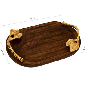 Bandeja de servicio ovalada de madera ecológica de gran venta, mango de bayas plateadas, alta calidad de exportación para restaurante, mercado, boda a granel - Product Image 5