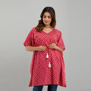 Free Size Pink Leheriya Print Cotton <b>Kaftan</b> Dress Elegant Hippie Style for Summer <b>Beach</b> Day ODM Supply-SHKUP1225 - Product Image 5