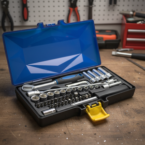 Jeu de clés à douille, jeu d'outils à main avec douille profonde et porte-embouts, étui rigide, 1/4\", 49 pièces, OEM - Product Image 1