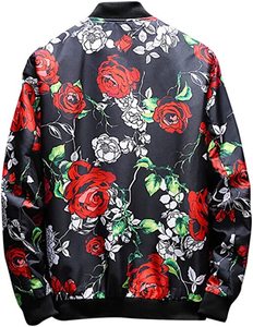 Men Vintage Print Bomber <b>Jacket</b> Stylish Front Zip Retro <b>Jackets</b> - Product Image 4