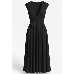 Robe midi décontractée pour femmes, en tricot côtelé, col rond, manches courtes, droite, en nylon, unie, simple, élégante, extensible, pour le travail, le quotidien, vente en gros - Product Image 1