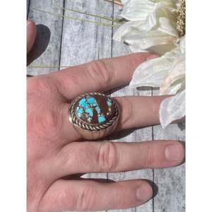 Tony Yazzie Golden Hill Men's <b>Statement</b> <b>Ring</b> Bezel Set Turquoise & Sterling <b>Silver</b> Boho Style Size 12.75 Everyday Wear - Product Image 2