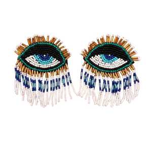 Hastvikas Handmade Beads Jewellery-Multicolor Evil Eye Drop <b>Earrings</b> with <b>Tassel</b> Fringe for Parties - Product Image 2