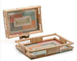 Plateau de service artisanal en rotin et bois pour desserts, plateau de service artisanal à 4 compartiments, équipement de restauration pour hôtel - Product Image 5
