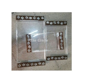 ถาดเสิร์ฟอะคริลิคพร้อมด้ามจับไม้ถูพื้นสำหรับอุปกรณ์โรงแรมถาดชากาแฟอาหารและขนมขบเคี้ยว - Product Image 2