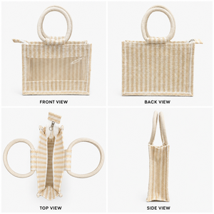 Sac cadeau Oxford en coton Juco avec fenêtre transparente 10 x 8,5 x 3 pouces, beige blanc, tissé, fermeture éclair, poignée ronde, panier réutilisable pour emballage - Product Image 2