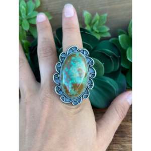 Anillo Ajustable Greg Perry Thunder Mountain con Turquesa y Plata de Ley, Bisel de Acero Inoxidable, Talla 8.5, Regalo - Product Image 2