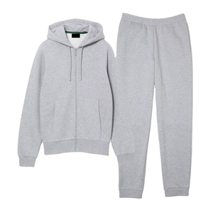 Nueva ropa informal lisa en blanco con estilo, chándales con cremallera para hombre, conjunto de pantalones de chándal de temporada de invierno, 100% algodón French Terry 450GSM para hombre - Product Image 1
