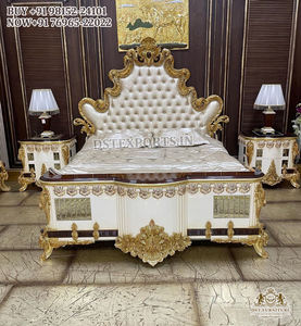 Juego clásico de cama y dormitorio pulido en oro blanco, lujosos muebles de dormitorio italianos de 5 piezas, juego de dormitorio de madera de teca de calidad superior - Product Image 5