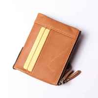 Dompet kulit asli model Vintage untuk pria, dompet kulit asli, dompet rantai kulit asli, penyimpan kartu penghalang RFID, dengan tombol ritsleting, pendek, untuk pria