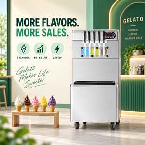 Máquina Vertical de Helado Suave de Acero Inoxidable, 50-55 L/h, 5 Sabores Mixtos, Dispensador Transparente para Catering Comercial ICM-390 - Product Image 1